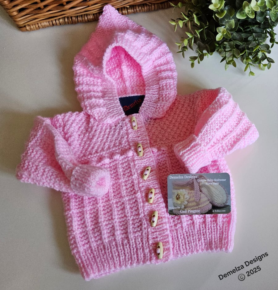 Baby Hand Knitted  Girls Hooded Jacket 3-9 months size