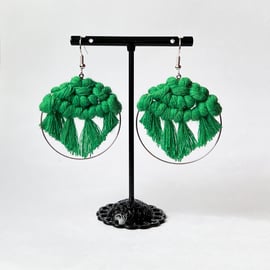 Earrings Macrame Hoop -  Green FREE UK P&P