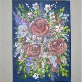 SALE original art floral acrylic painting on canvas board ( ref F 563.J5 )