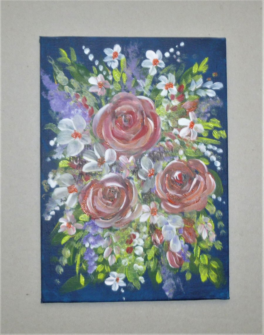 SALE original art floral acrylic painting on canvas board ( ref F 563.J5 )