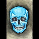 Electric Blue Skull – Original Gothic Watercolour Painting – Sold Unframed