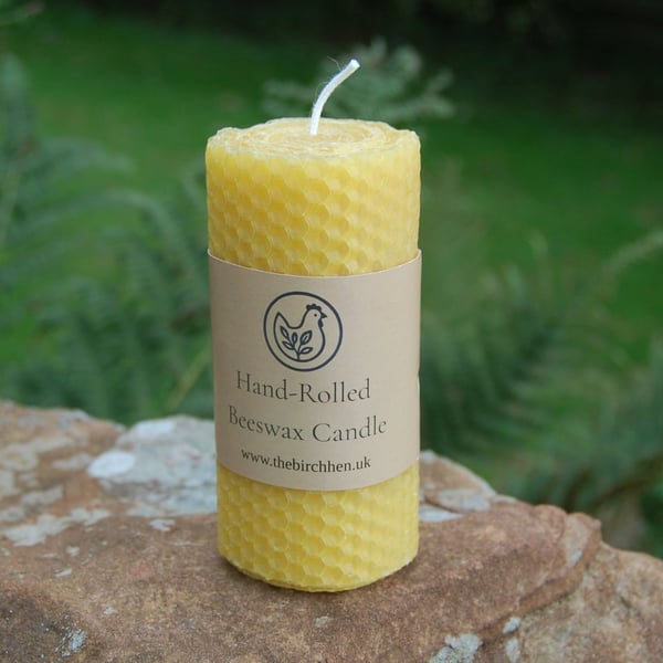 Hand Rolled Yellow Natural Beeswax Pillar Candle 11cm-4.3 inches Burn Time 12Hrs