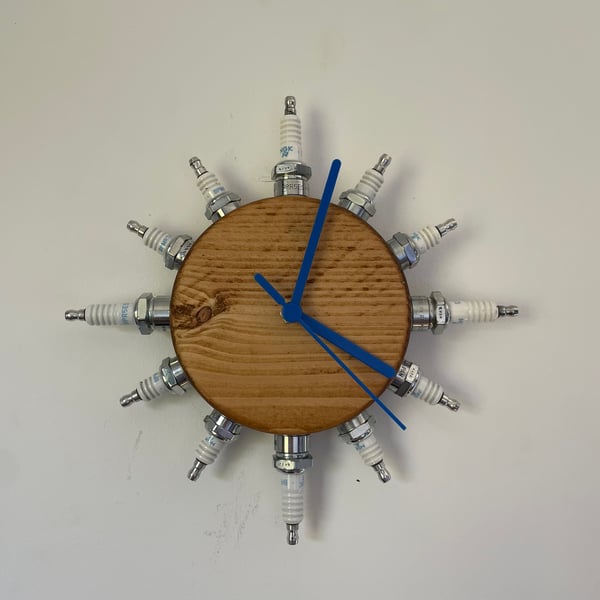 Sunburst Wall Clock, Repurposed Spark Plugs