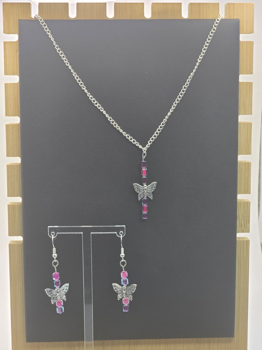 Butterfly necklace and earring jewellery set 