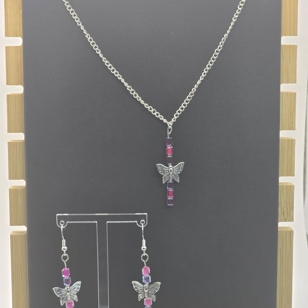 Butterfly necklace and earring jewellery set 