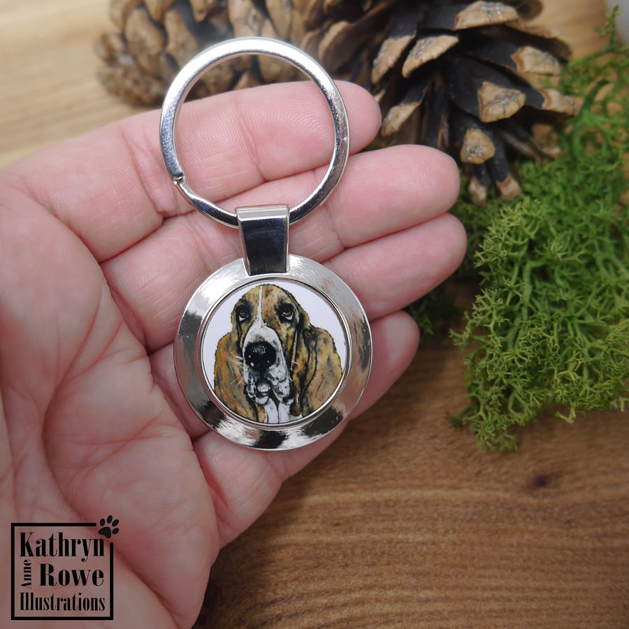 Basset Hound, Hound Art, Scent Hound, Basset Hound Gift, Basset Hound Keyring,