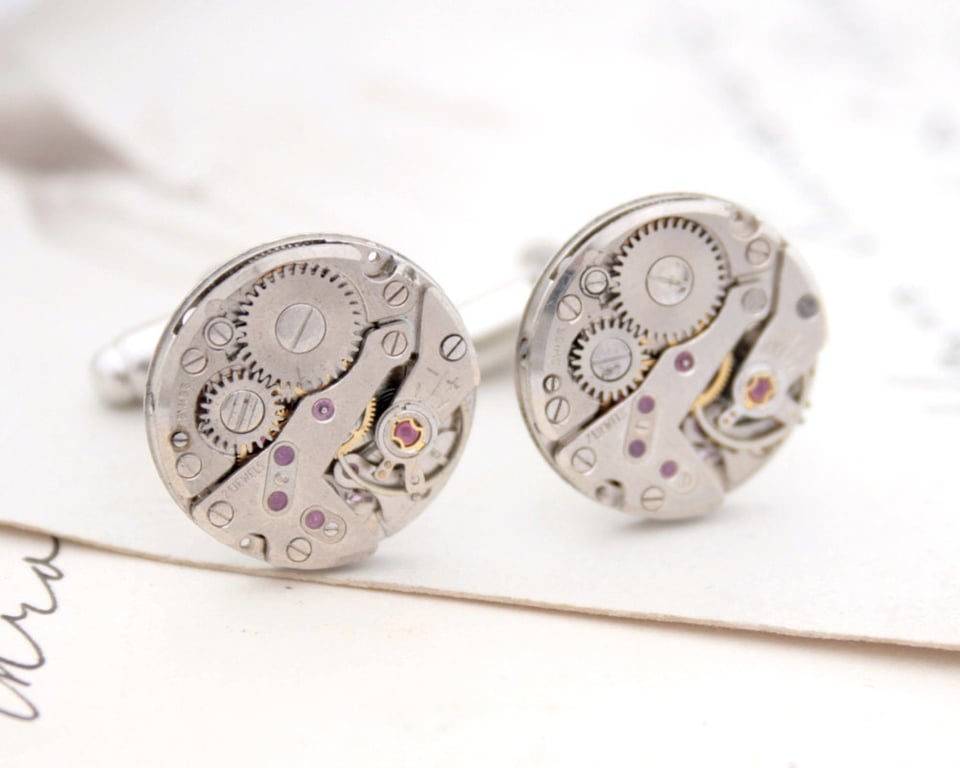Novelty Cufflinks in Steampunk Style, Clockwork Links for a geek husband