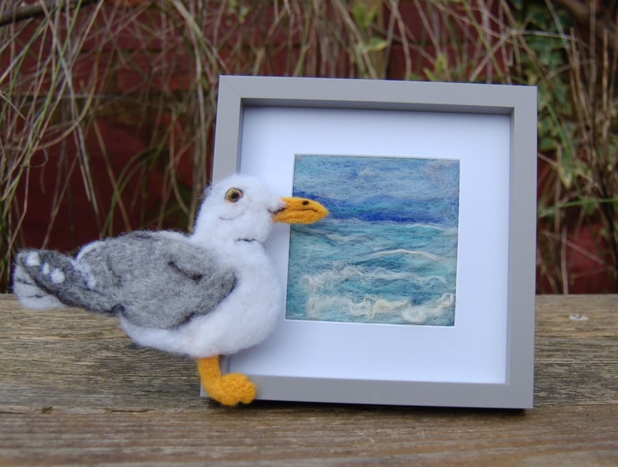 Needle felted Herring Gull picture 