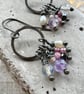 Dainty Vintage Earrings Hoops With Multi Gemstones Amethyst, Moonstone, Pearl - Image 3