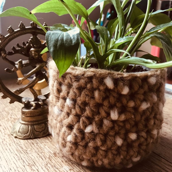 Wonderfully soft crochet bowl or plant pot holder