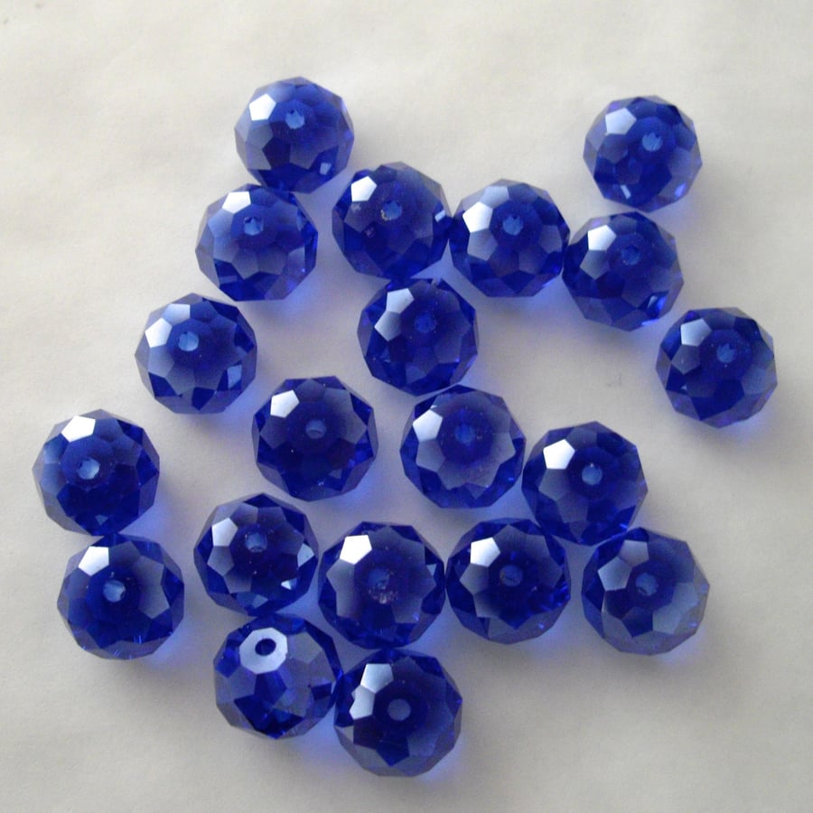 20 x Dark Blue AB Faceted Crystal Rondelle Beads
