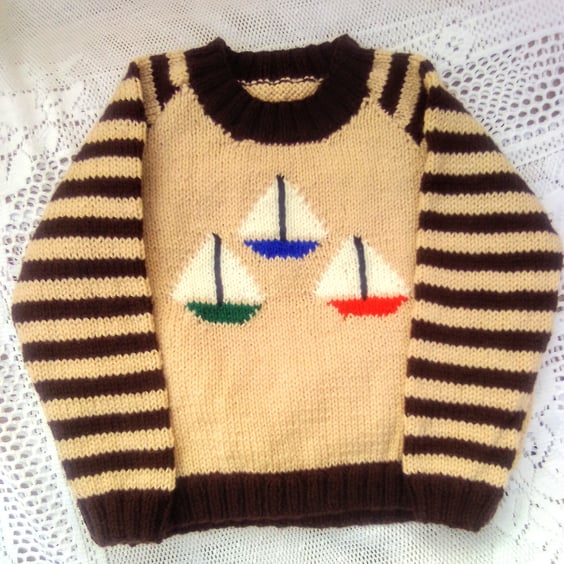 Jumper for Babies and Children up to 6 with a Sailing Boat Motif, Custom Make