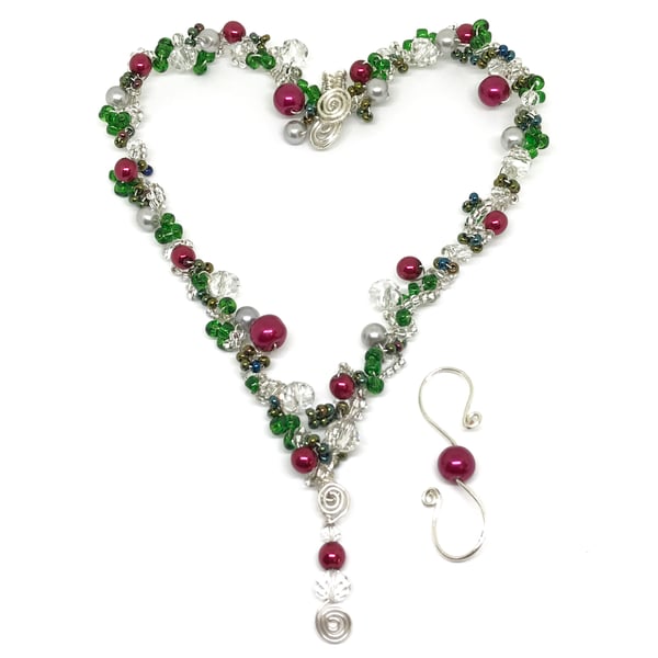 RESERVED Sale - Beaded Heart Decoration, Christmas Heart, Silver Plated
