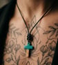 Minimalist Turquoise & Wood Effect Cross Necklace - Ritual-Craft Talisman