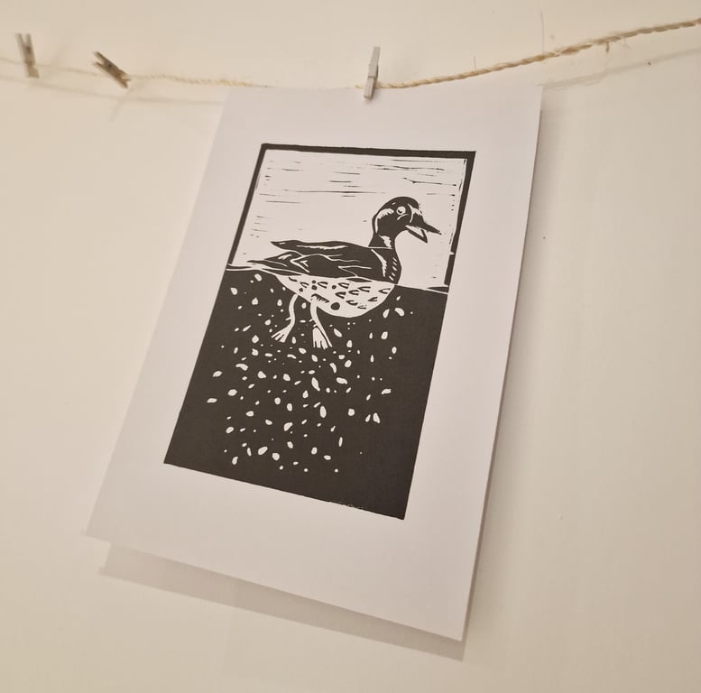 Derek the Duck Lino Print