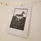Derek the Duck Lino Print