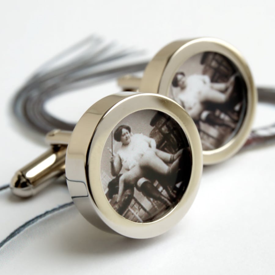  Erotic Vintage Nude Cufflinks - Victorian S&M Spank Me Oh Spank Me