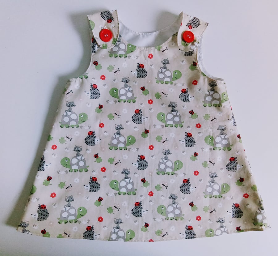 Summer Dress, 6-12 months, A line cotton dress, tortoise, cat, hedgehog