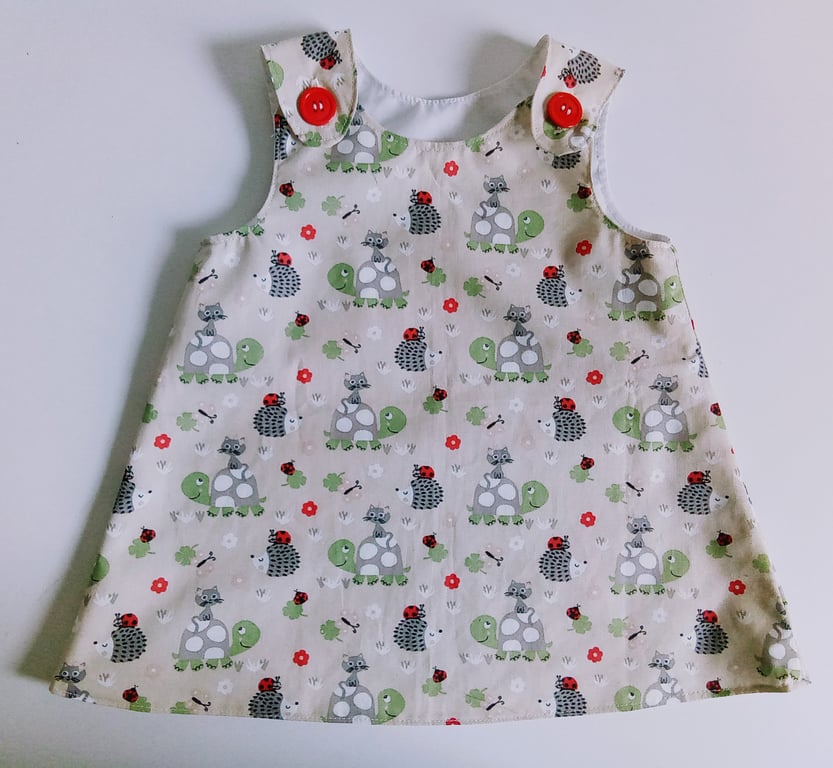Summer Dress, 6-12 months, A line cotton dress, tortoise, cat, hedgehog