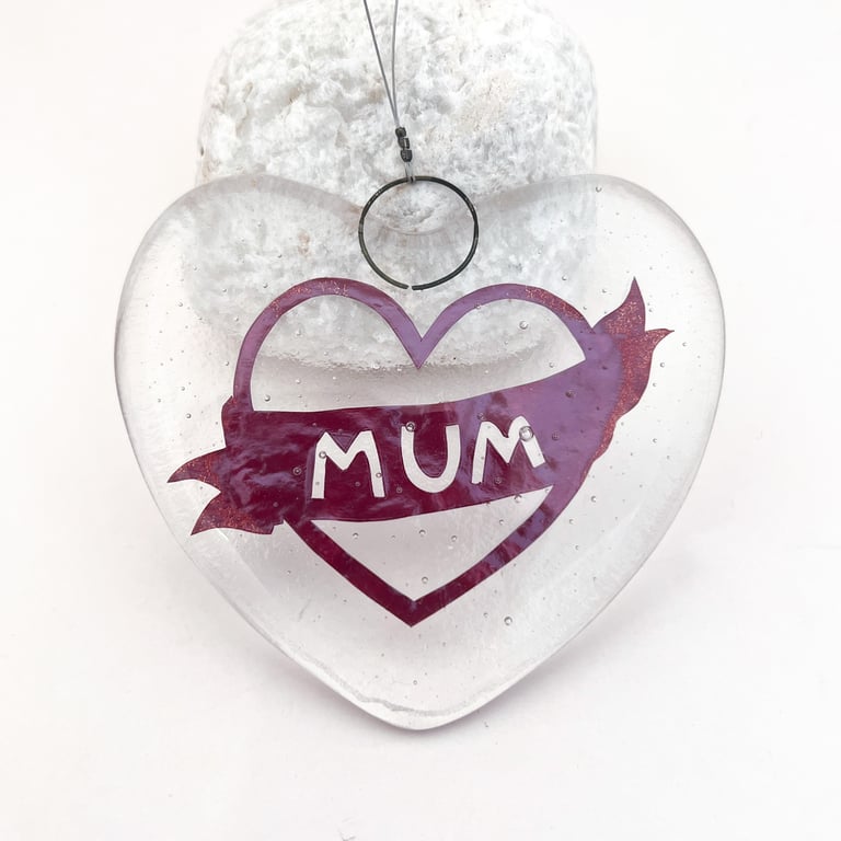 Perfectly Imperfect - "Mum" Heart - Handmade Glass Suncatcher