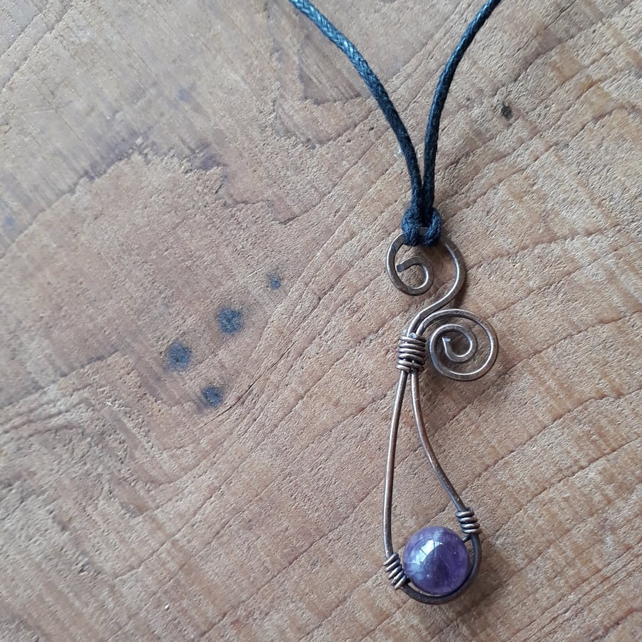 Amethyst Copper Spiral Pendant, Boho Necklaces, Christmas Gifts for Her