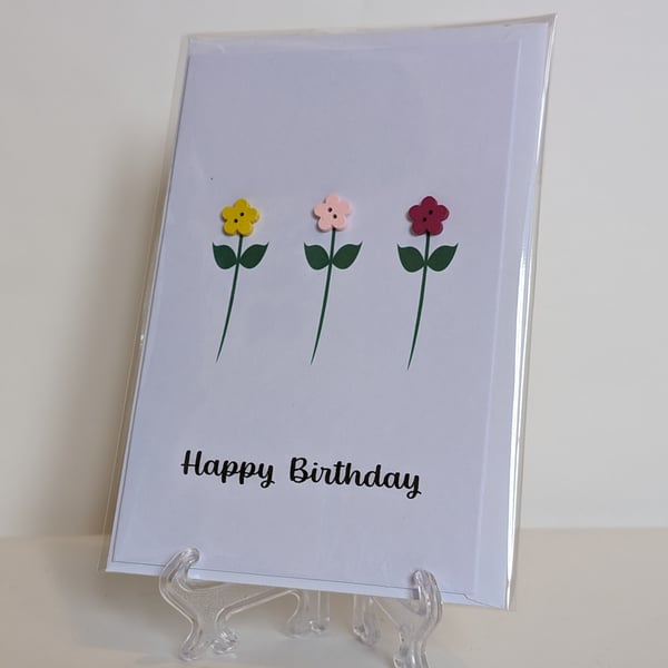 Happy Birthday flower buttons greetings card 