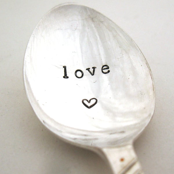 Handstamped vintage coffeespoon with heart, love, floral spoon