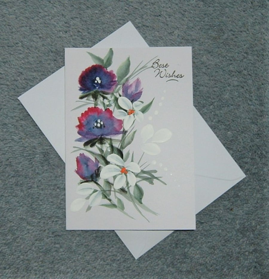 hand painted blank Best Wishes greeting card ( ref F 59 )