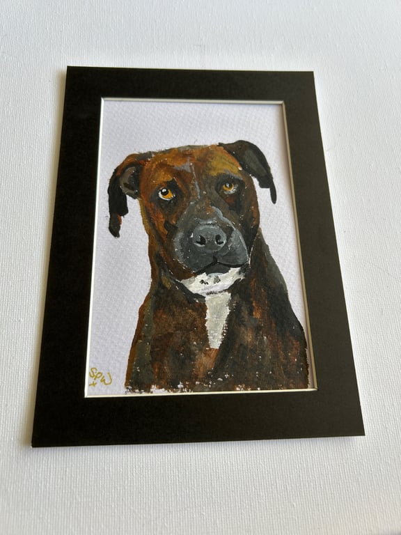 Original painting of gorgeous brindle dog 5x7" 
