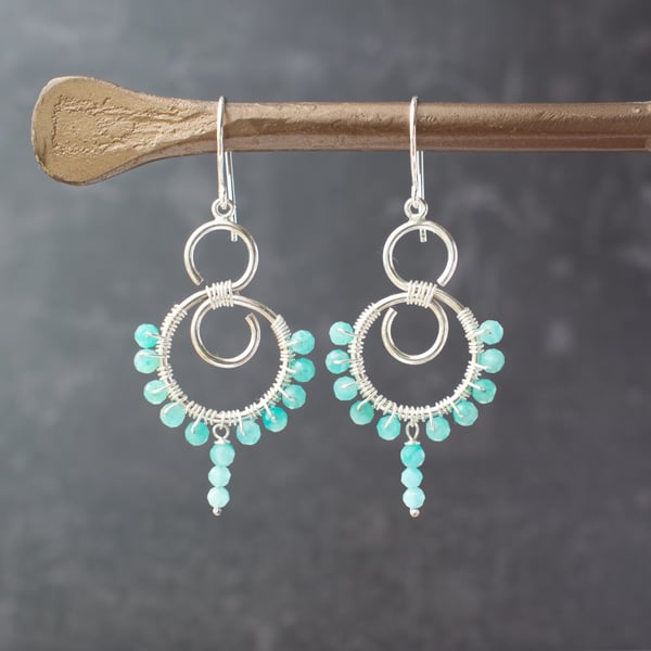 Silver Dangle Earrings with Amazonite Gemstone Beads