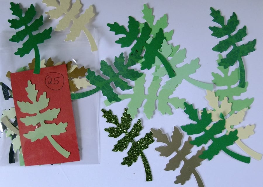 25 oak leaf shaped Sizzix die cuts for card embellishments & crafting.