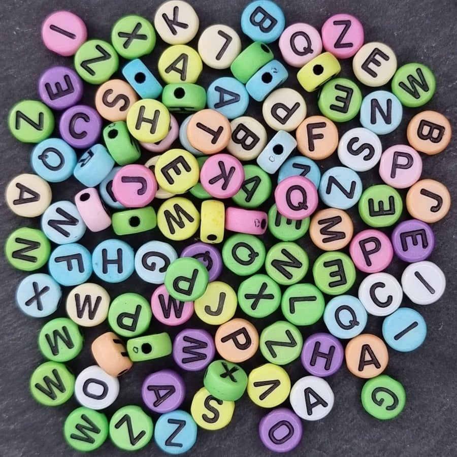 100 Acrylic 6mm round letter random pastel beads 