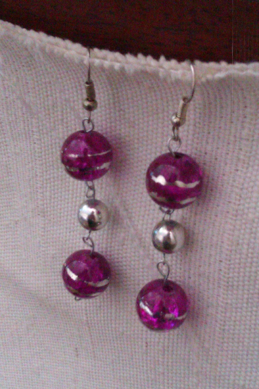 Purple and Silver drop earrings