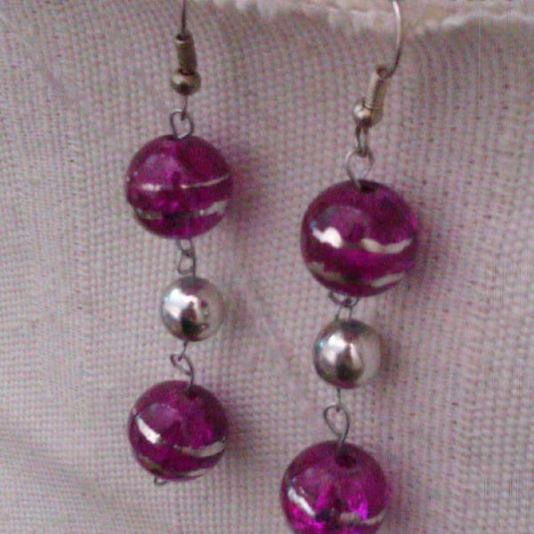 Purple and Silver drop earrings