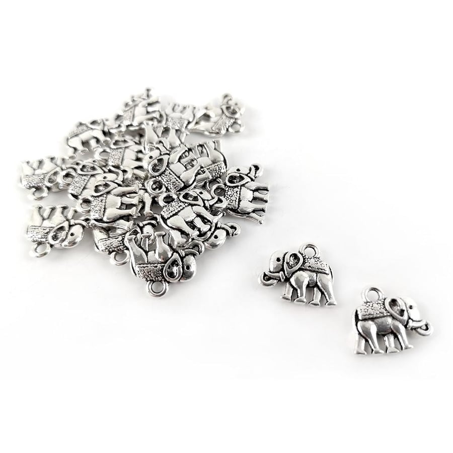 Tibetan Silver Elephant Charms - Antique Silver, 14mm - Pack of 20x - Durable fo