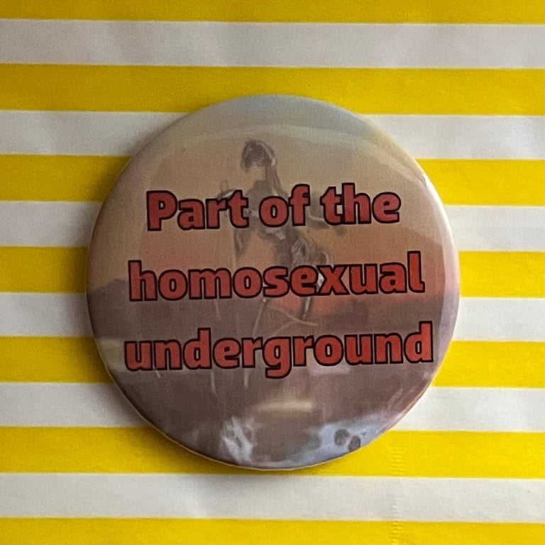 Disco Elysium themed pin badge - Part of the homosexual underground