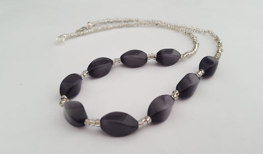 Smokey grey and silver bead necklace - 1002313