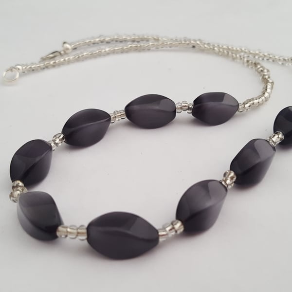 Smokey grey and silver bead necklace - 1002313