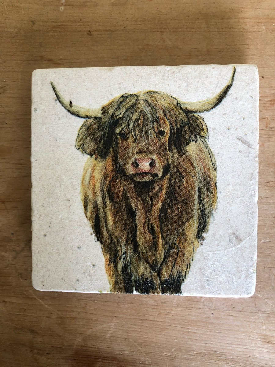 Highland Cow Natural Stone Handmade Coaster