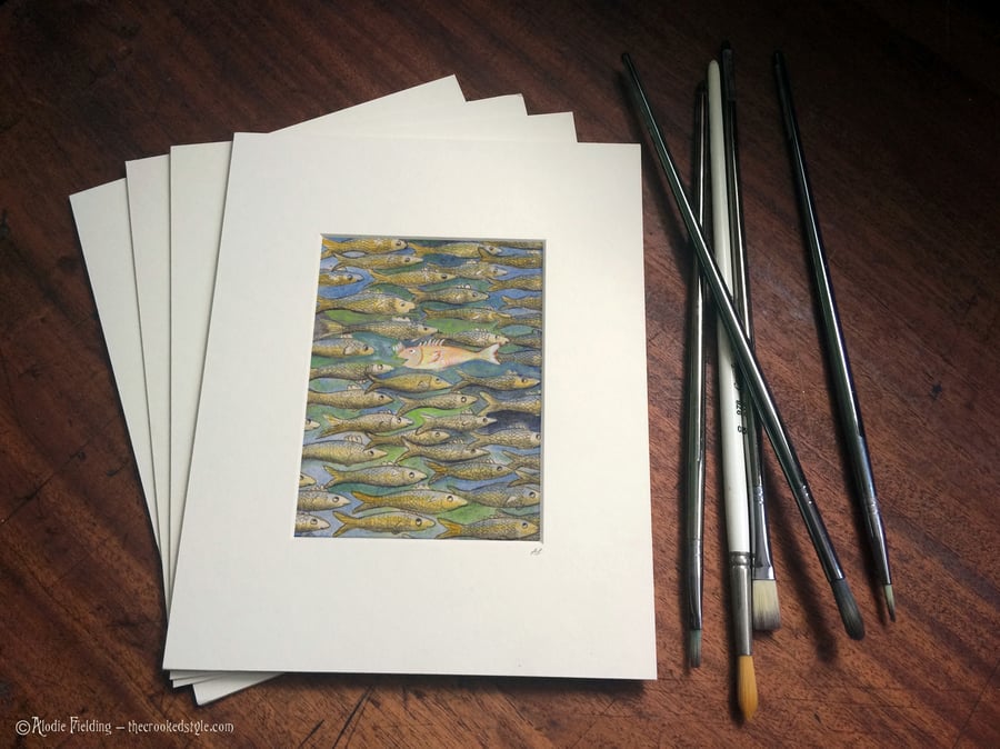 Swimming Against The Tide - High Quality Window Mounted 10" x 8" Giclee Print