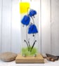 Bluebell, Harebell  fused glass panel on ash base stand - Image 1