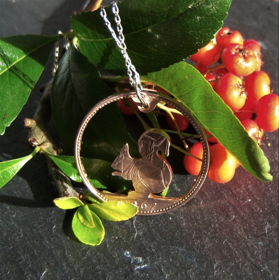 Squirrel Pendant recycled from bronze penny coin