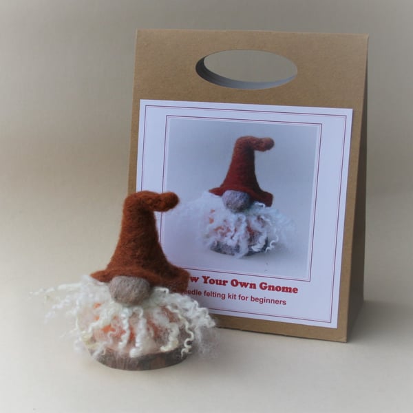 'Grow Your Own Gnome' needle felting kit for beginners (RUST:ORANGE)