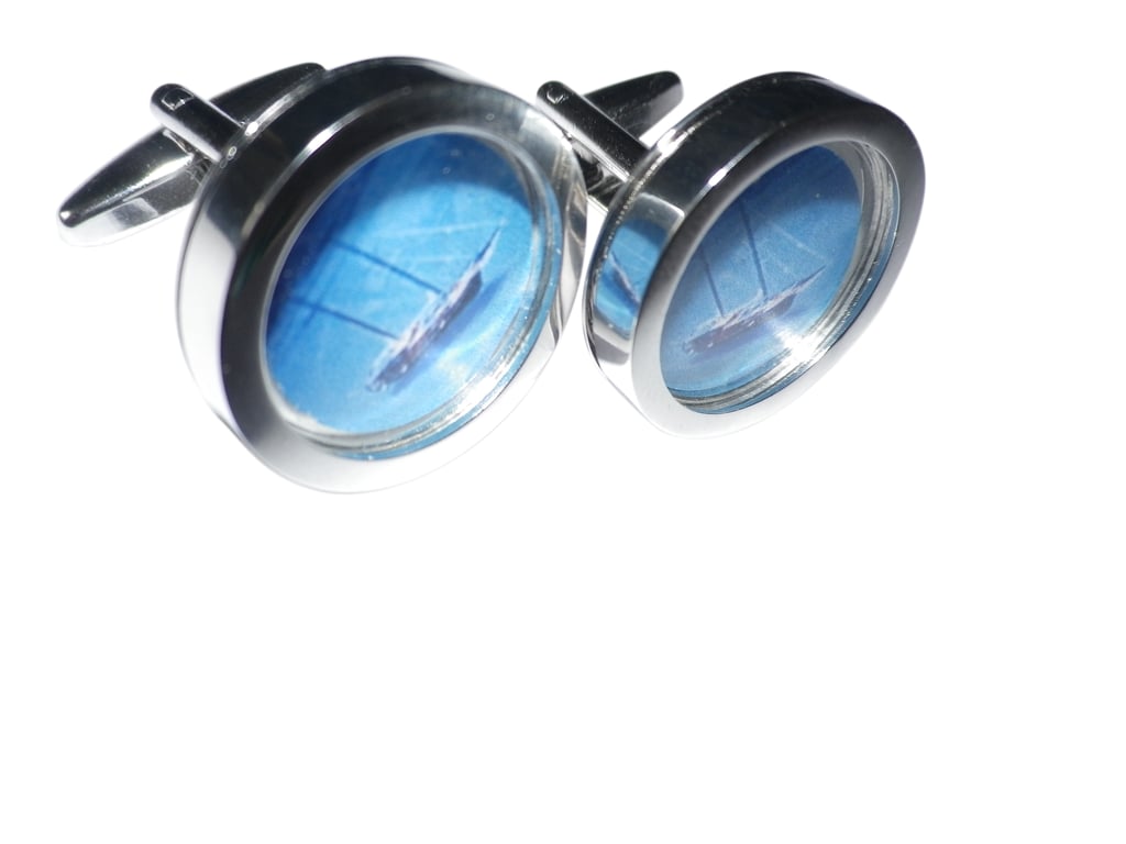 Schooner cufflinks, free shipping, gift wrapped, super image, Ref0951