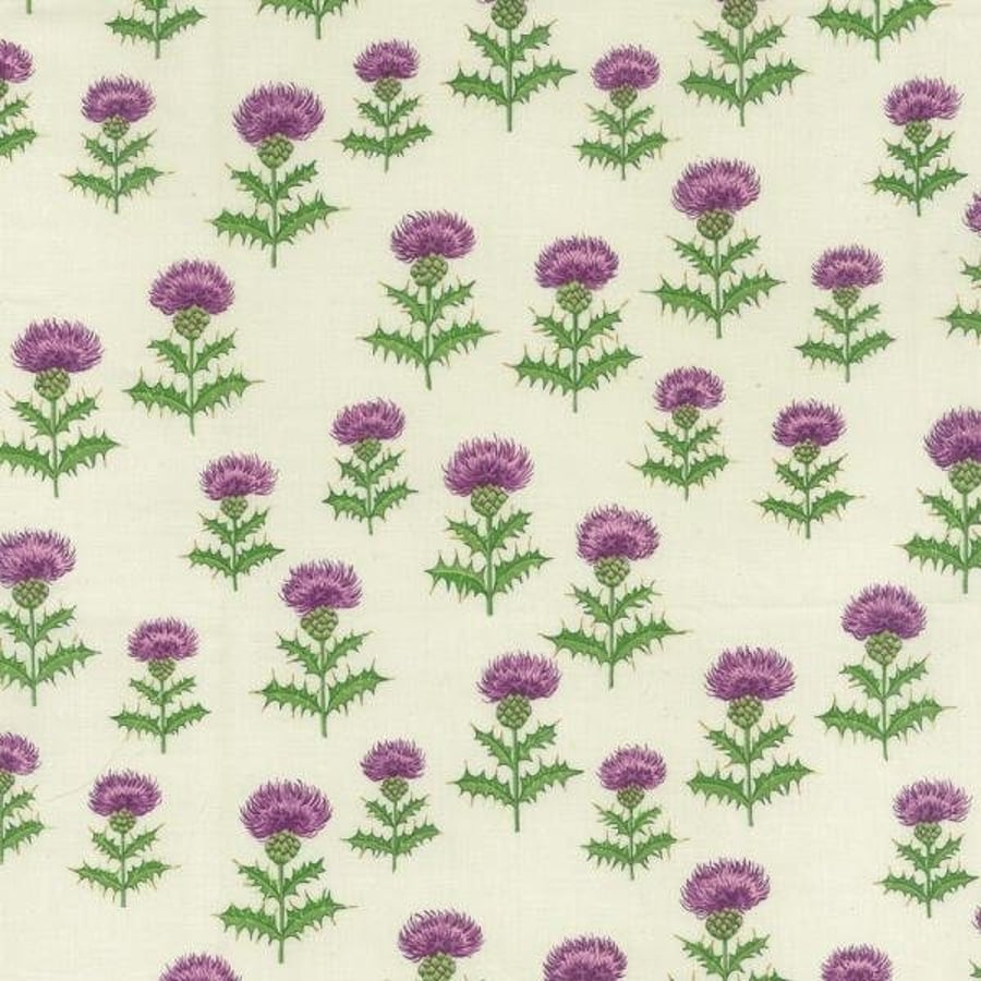 Fat Quarter Thistle Flowers on Cream Cotton Quilting Fabric Scotland Nutex