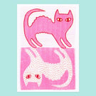Two Cats, 2-colour risograph print