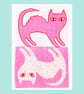 Two Cats, 2-colour risograph print
