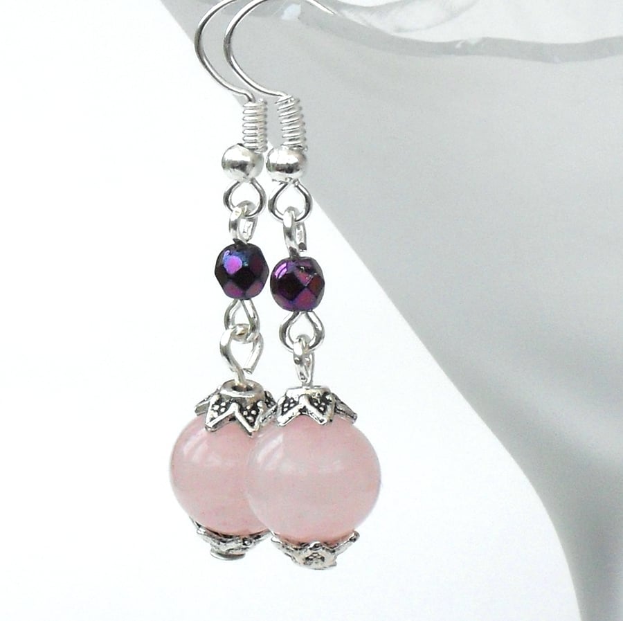 Handmade pink rose quartz earrings