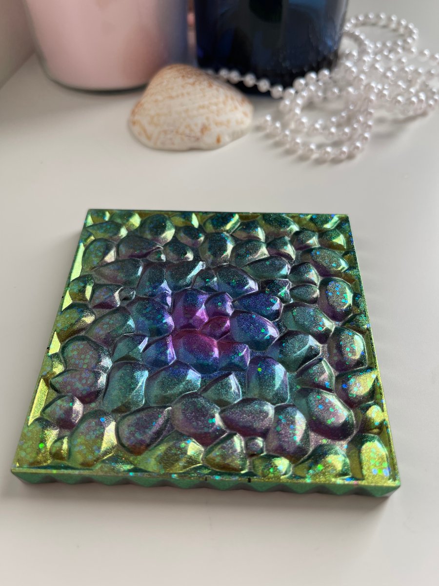 Set of 4 Square Resin drinks coasters Vibrant Multi coloured with FREE DELIVERY