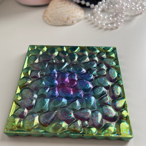 Set of 4 Square Resin drinks coasters Vibrant Multi coloured with FREE DELIVERY